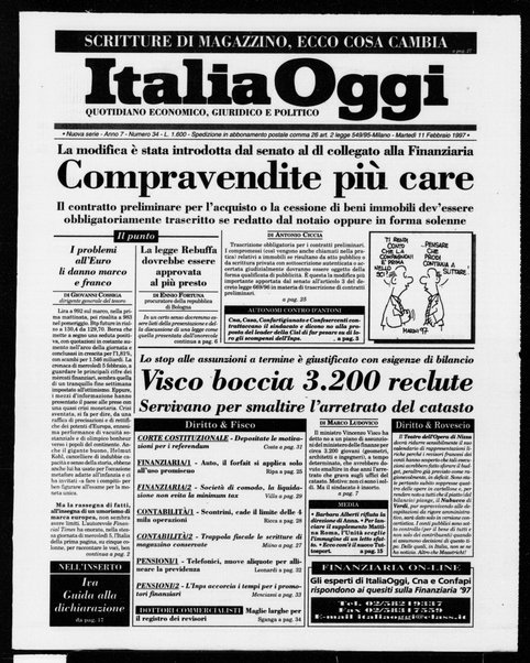 Italia oggi : quotidiano di economia finanza e politica